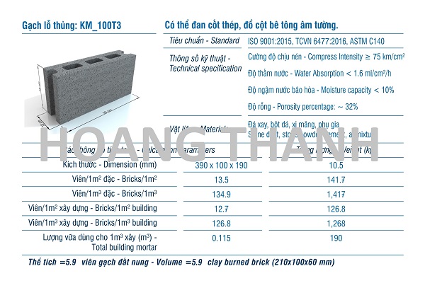 Gạch XMCL cao 130 xây tường rỗng 120mm